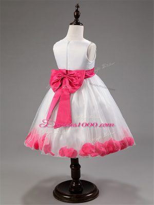 Graceful Tulle Sleeveless Knee Length Little Girl Pageant Gowns and Appliques and Hand Made Flower