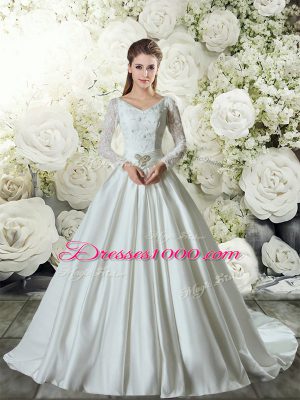 Clearance White Long Sleeves Lace and Belt Lace Up Wedding Gown