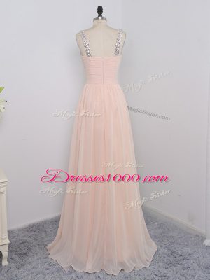 Peach Zipper Straps Sequins Evening Dress Chiffon Sleeveless