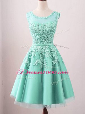 Sexy Turquoise Sleeveless Knee Length Lace Lace Up Wedding Party Dress