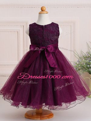 Knee Length Burgundy Womens Party Dresses Scoop Sleeveless Zipper