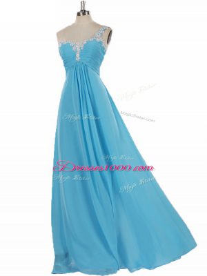 Great Aqua Blue Sleeveless Chiffon Zipper Vestidos de Damas for Prom and Party
