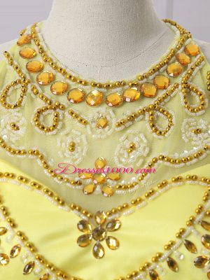 Fantastic Yellow Sleeveless Floor Length Beading Backless Prom Dress