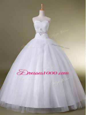 Lovely Ball Gowns Wedding Dresses White Sweetheart Tulle Sleeveless Floor Length Lace Up