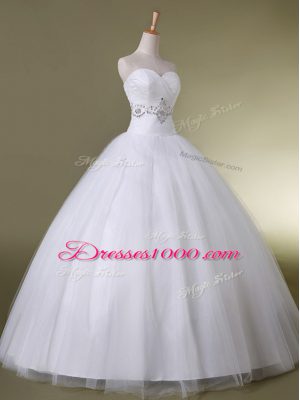 Lovely Ball Gowns Wedding Dresses White Sweetheart Tulle Sleeveless Floor Length Lace Up