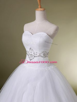 Lovely Ball Gowns Wedding Dresses White Sweetheart Tulle Sleeveless Floor Length Lace Up