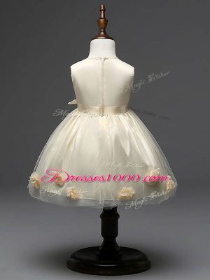 Glorious Champagne Zipper Scoop Hand Made Flower Flower Girl Dresses Tulle Sleeveless