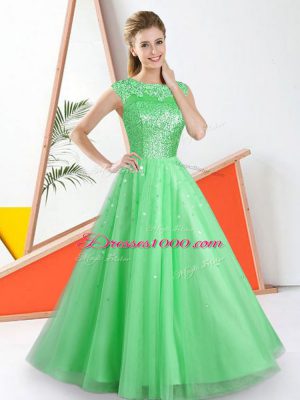 Romantic Green Bateau Neckline Beading and Lace Quinceanera Court Dresses Sleeveless Backless