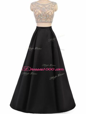 Fantastic Floor Length Zipper Evening Dress Black for Prom and Party and Wedding Party with Beading