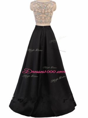 Fantastic Floor Length Zipper Evening Dress Black for Prom and Party and Wedding Party with Beading