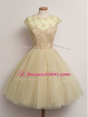 Cap Sleeves Lace Up Knee Length Lace Quinceanera Dama Dress