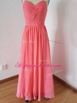 Watermelon Red Sleeveless Chiffon Zipper Wedding Party Dress for Prom and Party and Wedding Party