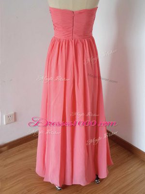 Watermelon Red Sleeveless Chiffon Zipper Wedding Party Dress for Prom and Party and Wedding Party