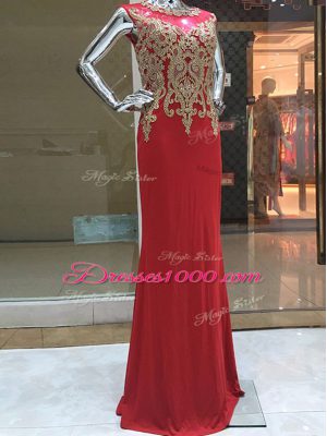 Scoop Sleeveless Zipper Prom Dress Red Chiffon