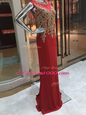 Scoop Sleeveless Zipper Prom Dress Red Chiffon