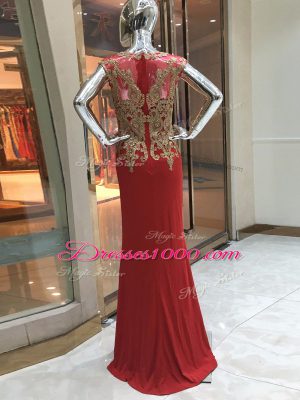 Scoop Sleeveless Zipper Prom Dress Red Chiffon