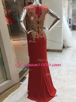 Scoop Sleeveless Zipper Prom Dress Red Chiffon