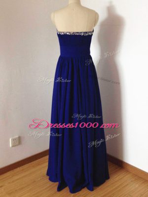 Edgy Empire Wedding Guest Dresses Royal Blue Sweetheart Chiffon Sleeveless Floor Length Side Zipper