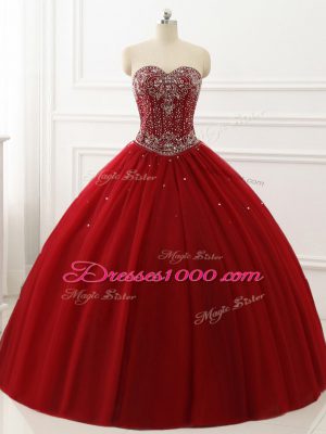 Colorful Wine Red Sleeveless Tulle Lace Up Quince Ball Gowns for Military Ball and Sweet 16 and Quinceanera