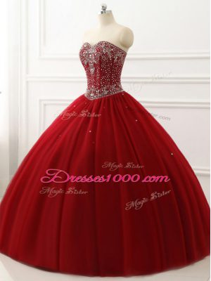 Colorful Wine Red Sleeveless Tulle Lace Up Quince Ball Gowns for Military Ball and Sweet 16 and Quinceanera