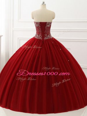 Colorful Wine Red Sleeveless Tulle Lace Up Quince Ball Gowns for Military Ball and Sweet 16 and Quinceanera