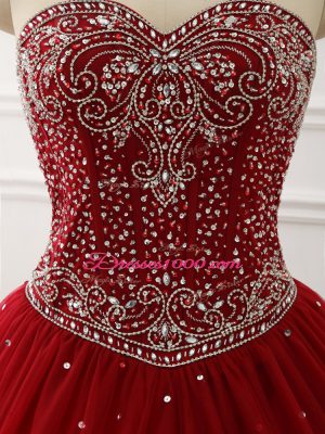 Colorful Wine Red Sleeveless Tulle Lace Up Quince Ball Gowns for Military Ball and Sweet 16 and Quinceanera