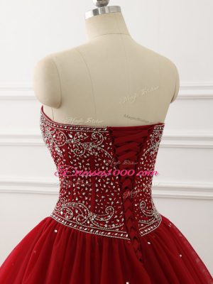 Colorful Wine Red Sleeveless Tulle Lace Up Quince Ball Gowns for Military Ball and Sweet 16 and Quinceanera