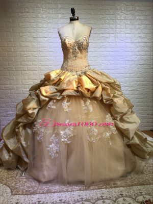 Dazzling Sweetheart Sleeveless Taffeta and Tulle Quinceanera Dress Beading and Appliques and Pick Ups Court Train Lace Up