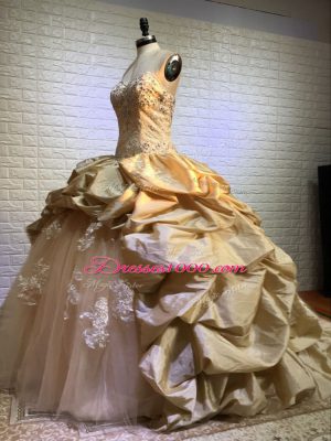 Dazzling Sweetheart Sleeveless Taffeta and Tulle Quinceanera Dress Beading and Appliques and Pick Ups Court Train Lace Up