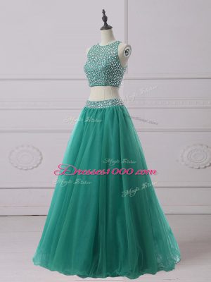 New Style Green Homecoming Dress Prom and Party and Military Ball with Beading Scoop Sleeveless Zipper