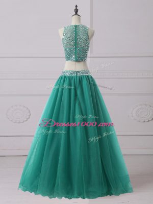 New Style Green Homecoming Dress Prom and Party and Military Ball with Beading Scoop Sleeveless Zipper