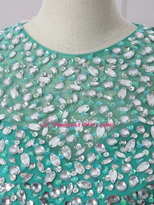 New Style Green Homecoming Dress Prom and Party and Military Ball with Beading Scoop Sleeveless Zipper