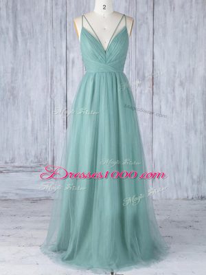 Sexy V-neck Sleeveless Tulle Wedding Party Dress Appliques Criss Cross