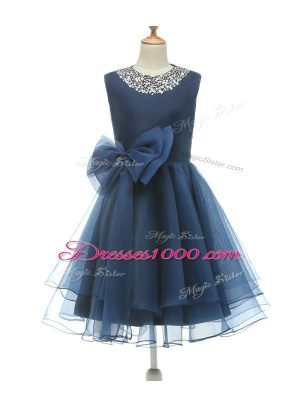 Navy Blue Sleeveless Tulle Zipper Toddler Flower Girl Dress for Wedding Party