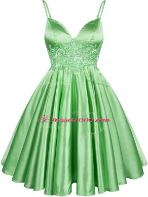 Captivating Green A-line Lace Bridesmaid Dresses Lace Up Elastic Woven Satin Sleeveless Knee Length