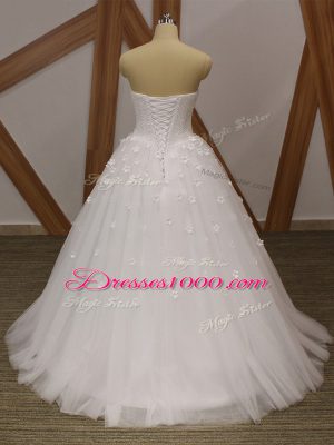 Floor Length White Wedding Gown Sweetheart Sleeveless Lace Up