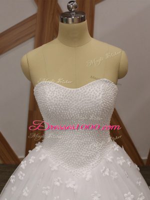 Floor Length White Wedding Gown Sweetheart Sleeveless Lace Up