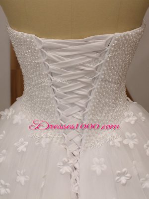 Floor Length White Wedding Gown Sweetheart Sleeveless Lace Up