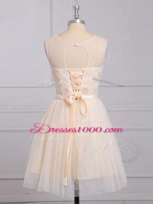 Decent Champagne Scoop Lace Up Appliques and Belt Quinceanera Dama Dress Sleeveless