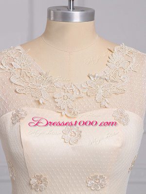 Decent Champagne Scoop Lace Up Appliques and Belt Quinceanera Dama Dress Sleeveless