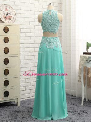 Apple Green Chiffon Side Zipper High-neck Sleeveless Mini Length Dress Like A Star Lace and Appliques