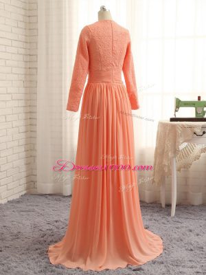 Vintage Long Sleeves Zipper Floor Length Lace Mother of Groom Dress