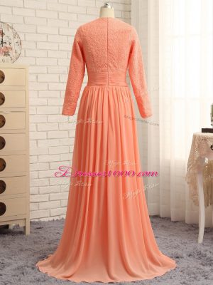 Vintage Long Sleeves Zipper Floor Length Lace Mother of Groom Dress