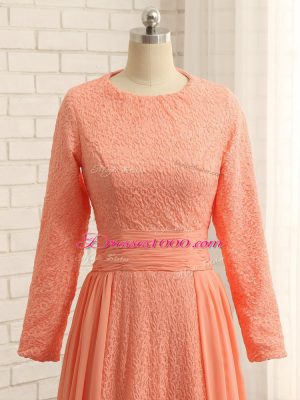 Vintage Long Sleeves Zipper Floor Length Lace Mother of Groom Dress