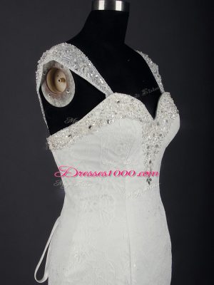 Noble White Straps Neckline Lace Wedding Dresses Sleeveless Lace Up