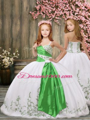 Classical Sleeveless Lace Up Floor Length Embroidery and Belt Sweet 16 Dresses