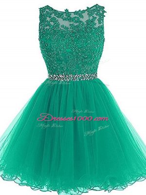 Scoop Sleeveless Zipper Dress for Prom Green Tulle