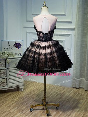 Custom Fit Ruffled Layers and Belt Prom Gown Black Backless Sleeveless Mini Length