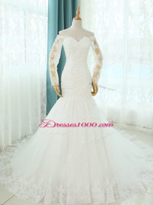 Glittering White Sleeveless Beading and Appliques Lace Up Wedding Gowns
