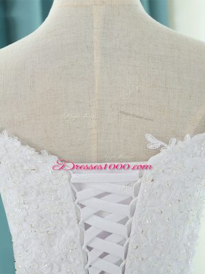 Vintage Floor Length White Wedding Gown Off The Shoulder Sleeveless Lace Up